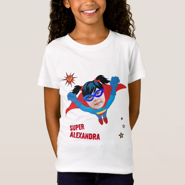 T-Shirt Girl Superhero Flying 💥 Birthday Photo (Devant)