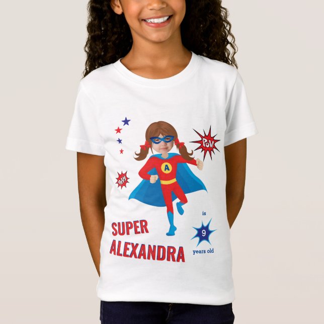 T-Shirt Girl Superhero 💥 photo d'anniversaire (Devant)