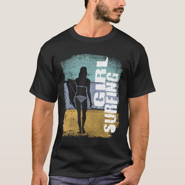 T-shirt Girl Surfing Vintage Retro Surfer Girl (Devant)