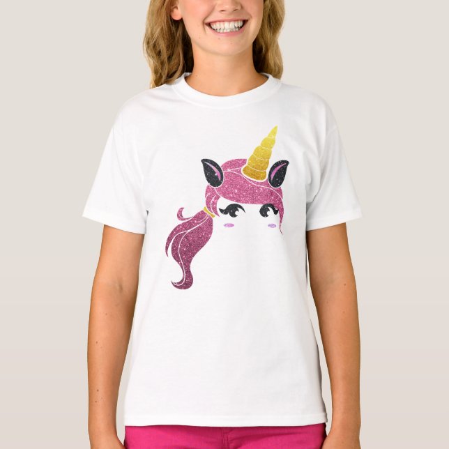 T-shirt Girl Unicorn long cheveux tee (Devant)