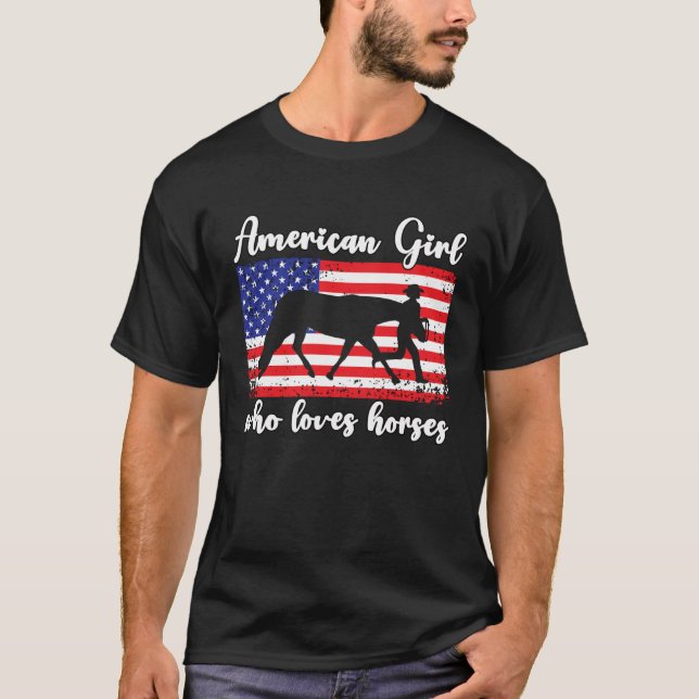 T-shirt Girl Who Loves Horses Proud American Usa Flag  2 (Devant)