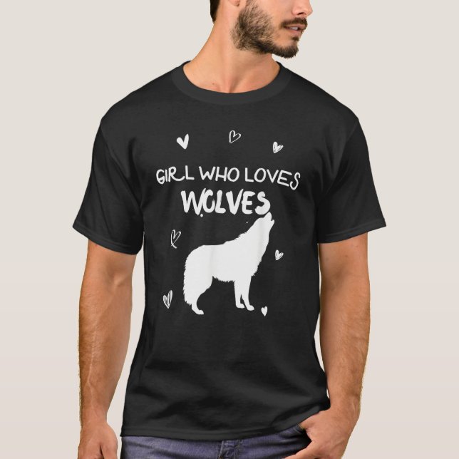 T-shirt Girl Who Loves Wolves Howling Wolf Silhouette (Devant)