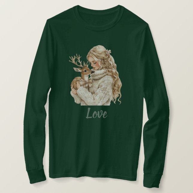 T-shirt Girl with Deer Christmas (Design devant)
