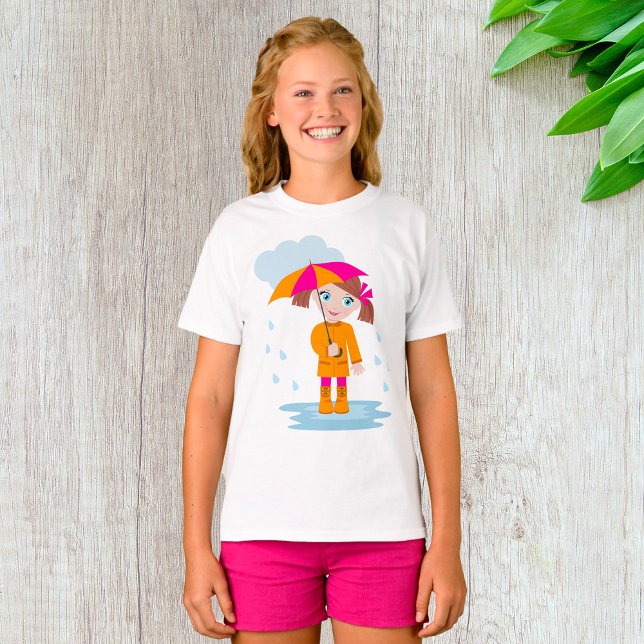 T-shirt Girl with Umbrella in Rain Kids Rainy Day (Créateur téléchargé)