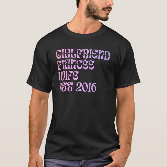 T-shirt Girlfriend Fiance Wife Est 2016 Wedding Anniversar (Devant)