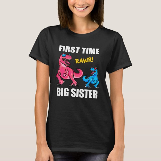 T-shirt Girls Baby Announcement Dinosaur  First Time Big S (Devant)