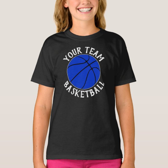 T-shirt Girls Blue Basketball Team, Nom et numéro du joueu (Devant)