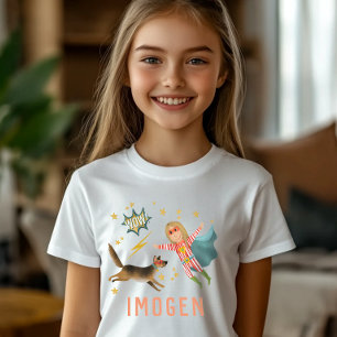 T-shirt Girls Cool Superhero et Super Chien Comic pour enf