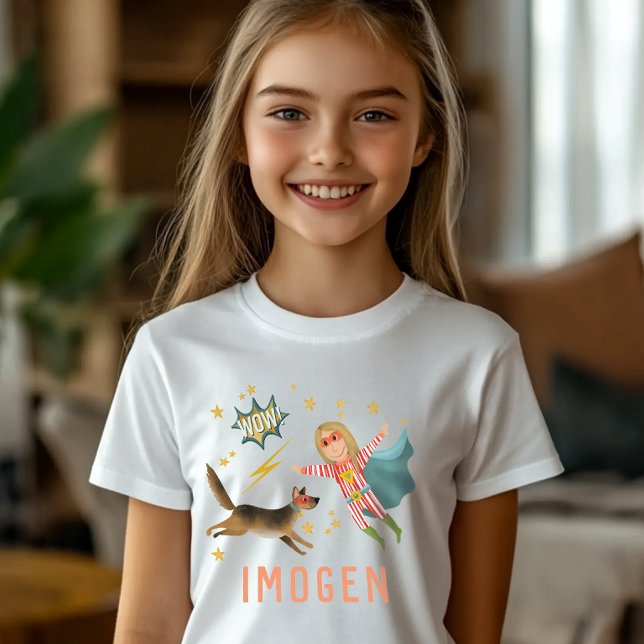 T-shirt Girls Cool Superhero et Super Chien Comic pour enf (Créateur téléchargé)