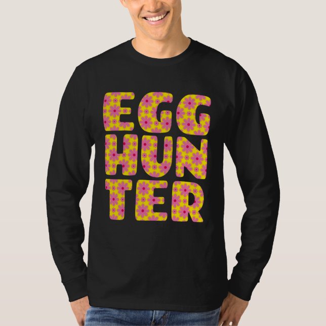 T-shirt Girls Easter Egg Hunting   Yellow Pink Flowers Pri (Devant)