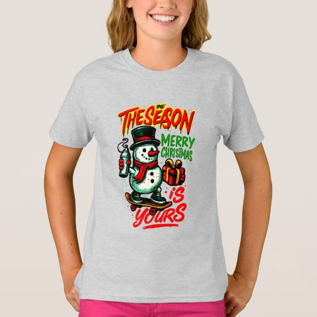 T-shirt Girls’ Festive Snowman Christmas Adorable Holiday (Devant)
