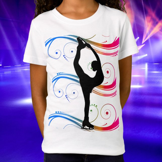 T-shirt Girls Figure Patinage Fils colorés (Girls Ice Skating Swirl Tee)