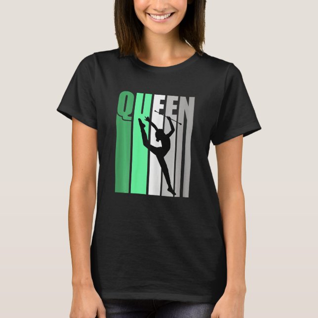 T-shirt Girls Green Retro Rhythmic Gymnastics Queen Daught (Devant)