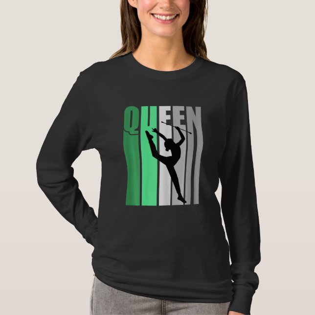 T-shirt Girls Green Retro Rhythmic Gymnastics Queen Daught (Devant)