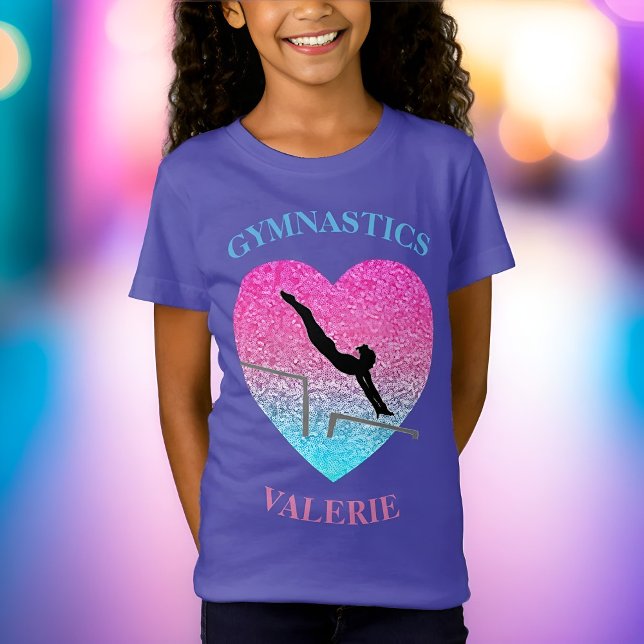 T-shirt Girls Gymnastique pour Gymnaste - Bars iné (Girls Gymnastics Bars Tee in Pink Turquoise Purple by Glitter Leo's )