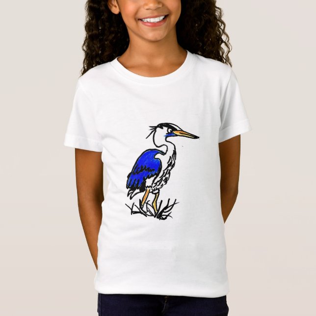 T-shirt Girls Jersey - Cartoon Blue Heron (Devant)