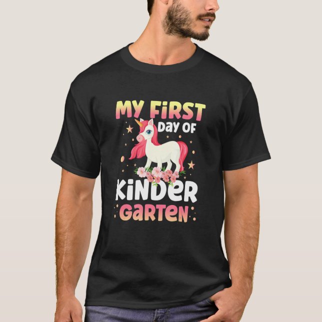 T-shirt Girls My First Day Of Kindergarten Unicorn 1st Day (Devant)