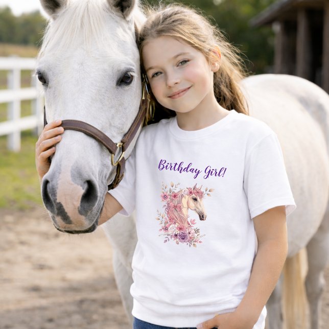T-shirt Girls Pretty Ponies Pastel Floral Horse Birthday (Créateur téléchargé)