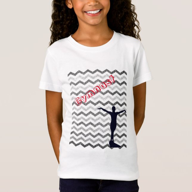 T-shirt Girls Silver Chevron Gymnast Gymnastique (Devant)