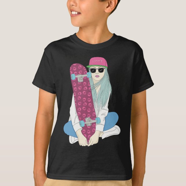T-shirt Girls Skate Skateboard Skateboarding Do A Kickflip (Devant)