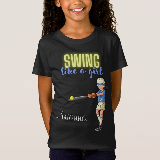 T-Shirt Girls Softball Player Swing Like A Girl Softball  (Devant)
