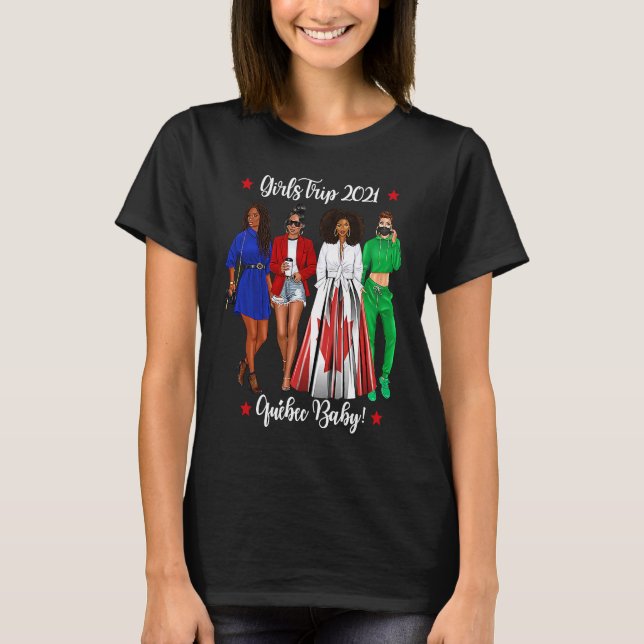 T-shirt Girls Trip Quebec Falls Vacation Black Woman Canad (Devant)