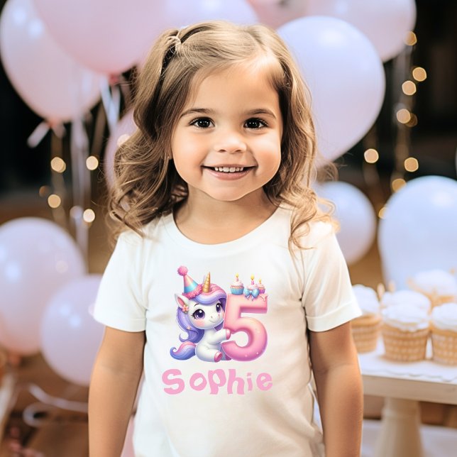 T-Shirt Girls Unicorn 5e anniversaire Personnalisé NomT-Sh (Créateur téléchargé)