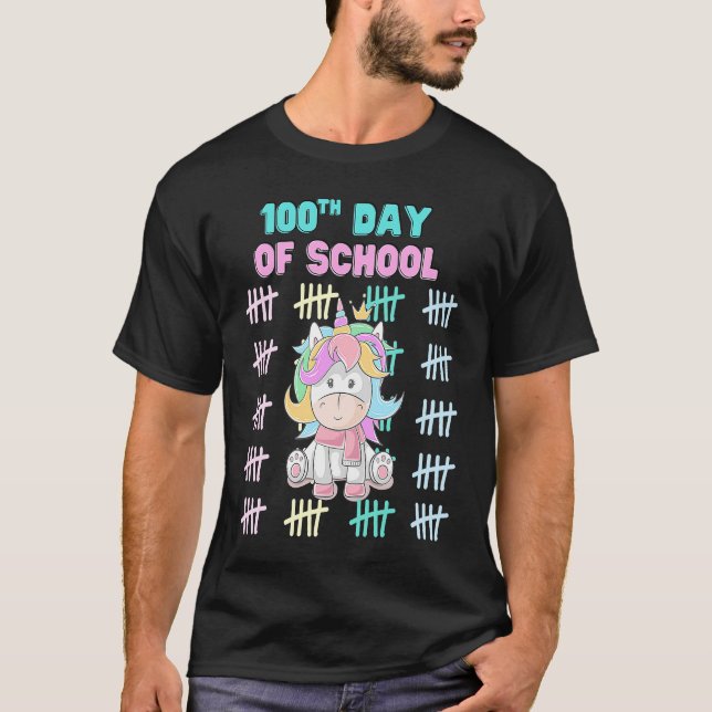 T-shirt Girls Unicorn Happy 100th Day of School Students T (Devant)
