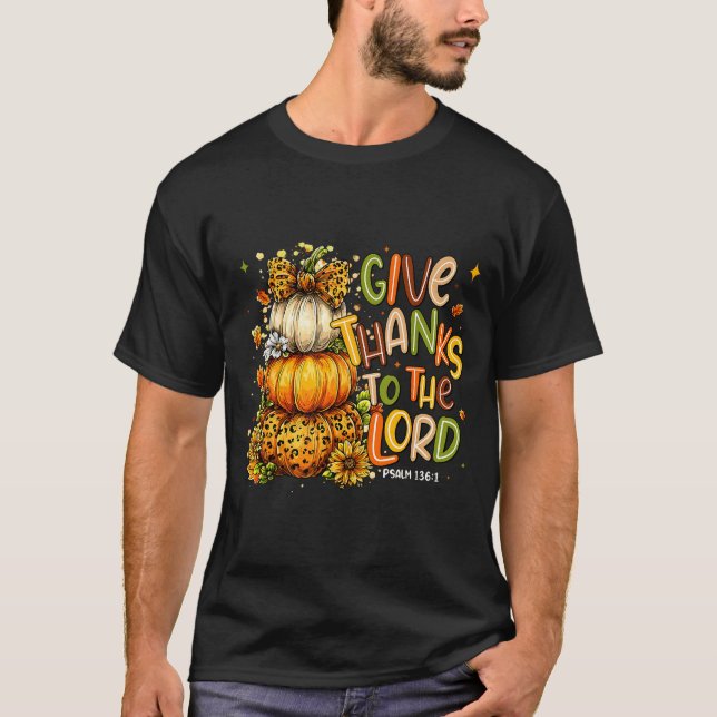 T-shirt Give Thanks To The Lord Fall Christian Cross Coque (Devant)