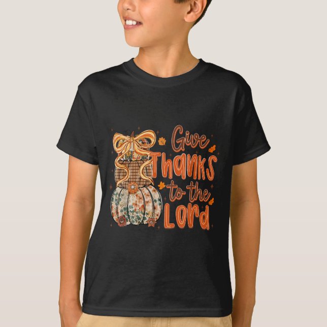 T-shirt Give Thanks To The Lord Fall Christian Cross Coque (Devant)