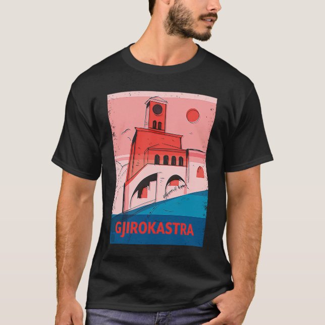 T-shirt Gjirokastra Albania City Skyline Silhouette Outlin (Devant)