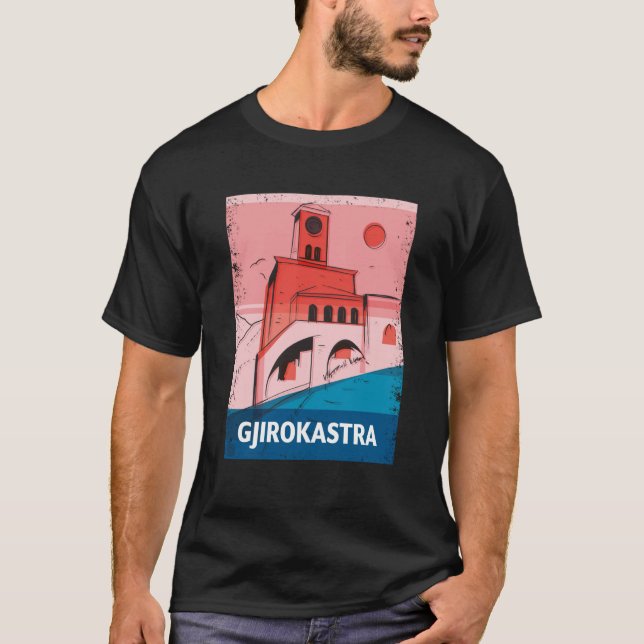 T-shirt Gjirokastra Albania City Skyline Silhouette Outlin (Devant)