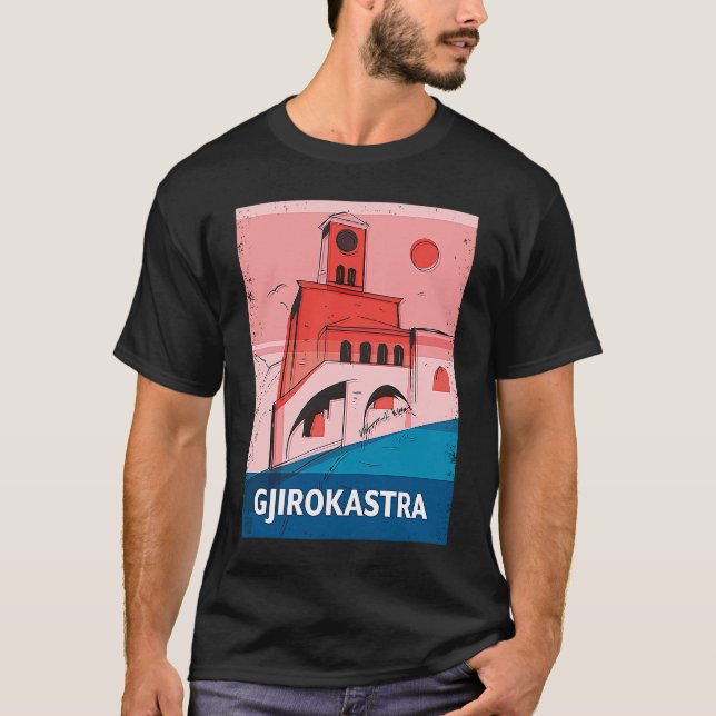 T-shirt Gjirokastra Albania City Skyline Silhouette Outlin (Devant)