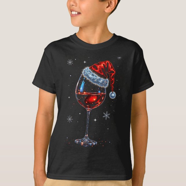 T-shirt Gl Of Red Wine Santa Hat Christmas 2025 Women Men  (Devant)