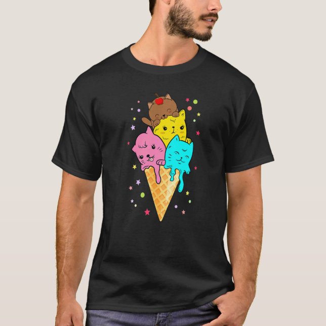 T-shirt Glace en cône de dessert Pile de chats  Vibrations (Devant)