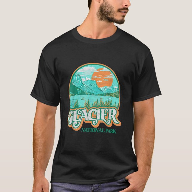 T-shirt Glacier National Park Montana Retro 80's Chill Gra (Devant)
