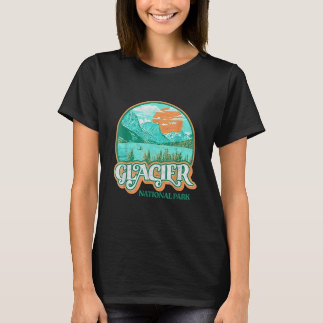 T-shirt Glacier National Park Montana Retro 80's Chill Gra (Devant)