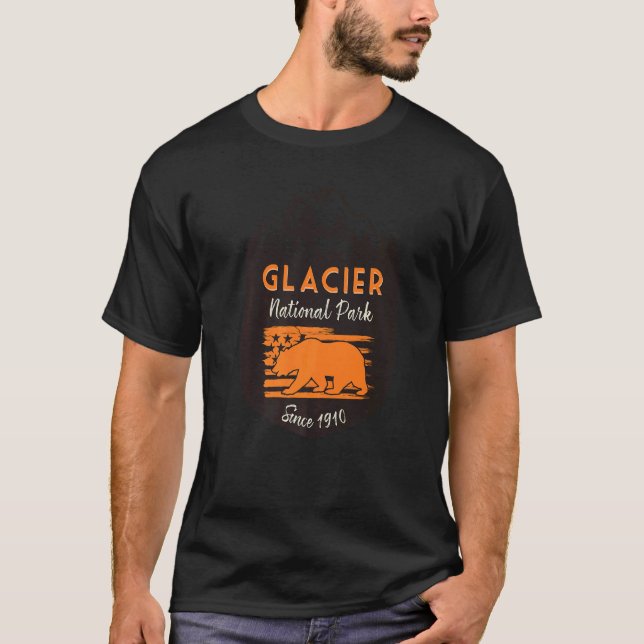 T-shirt Glacier National Park US Flag Grizzly Bear Mountai (Devant)