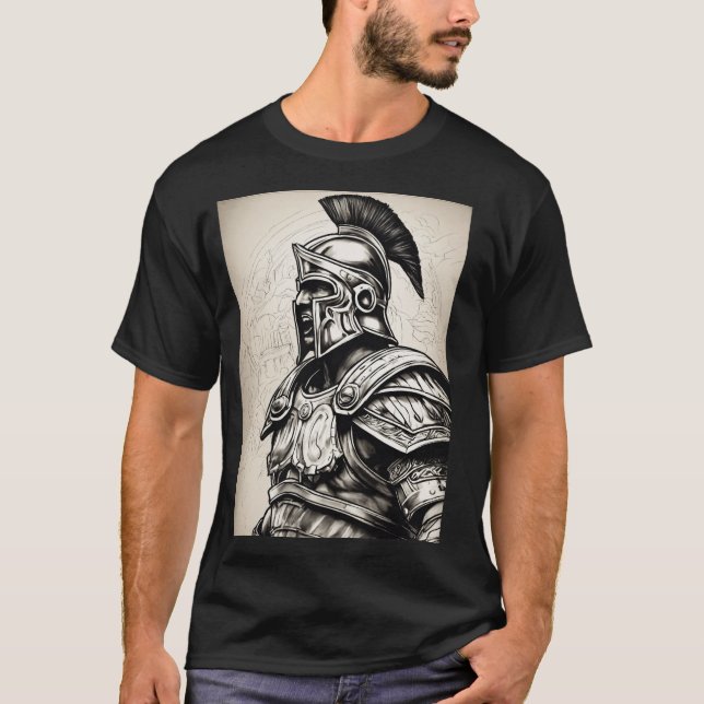 T-shirt Gladiateur romain réaliste Linework - Noir (Devant)