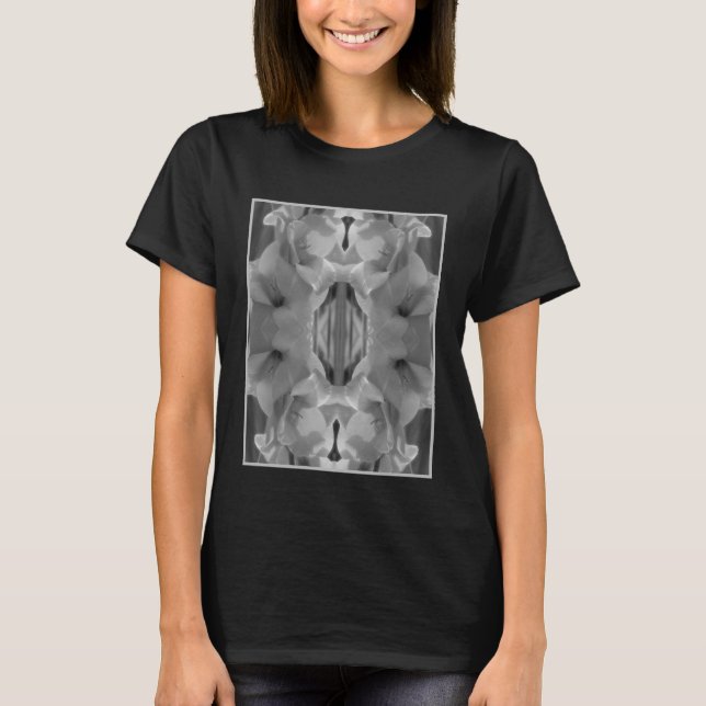 T-shirt Gladiolus Fleur Noir Et Blanc Abstrait (Devant)