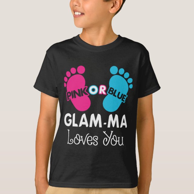 T-shirt Glam-Ma rose ou bleu vous aime Genre Révéler bébé (Devant)