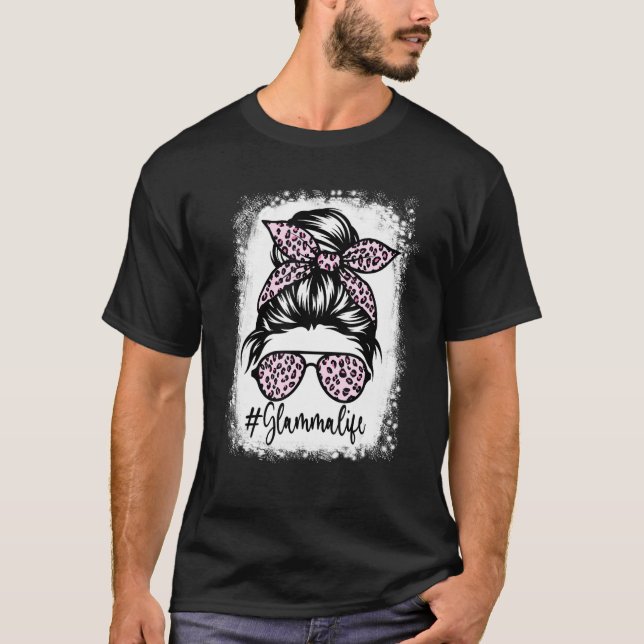 T-shirt Glamma blanchie Vie Messy Bun Empreinte de léopard (Devant)
