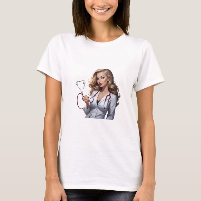 T-shirt Glamorous Doctor with Heart Stethoscope  (Devant)