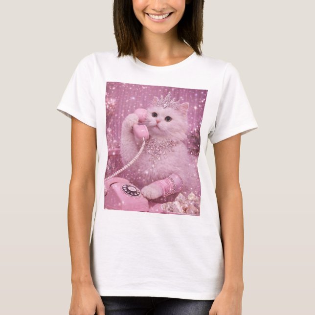 T-shirt Glamorous Princess Cat Using Pink Telephone        (Devant)