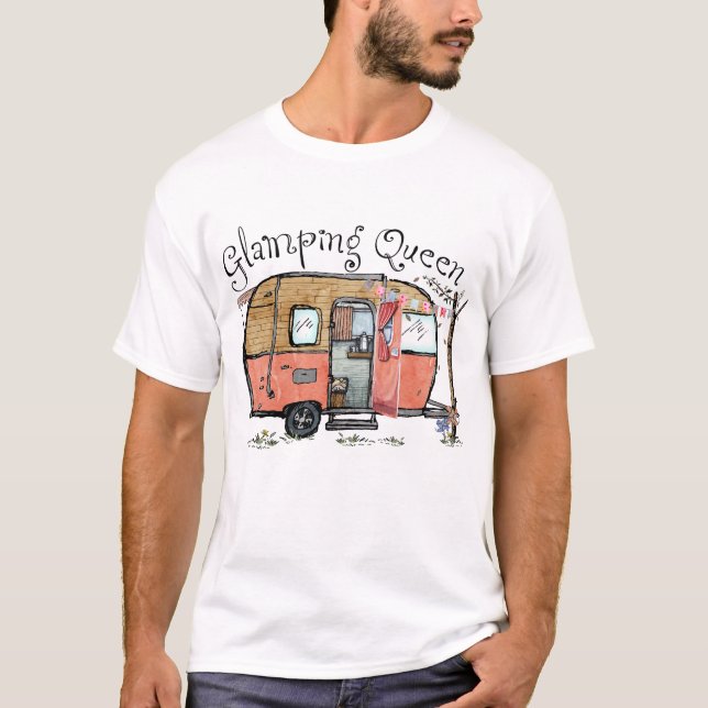 T-shirt Glamping Queen Funny Camper Vintage (Devant)