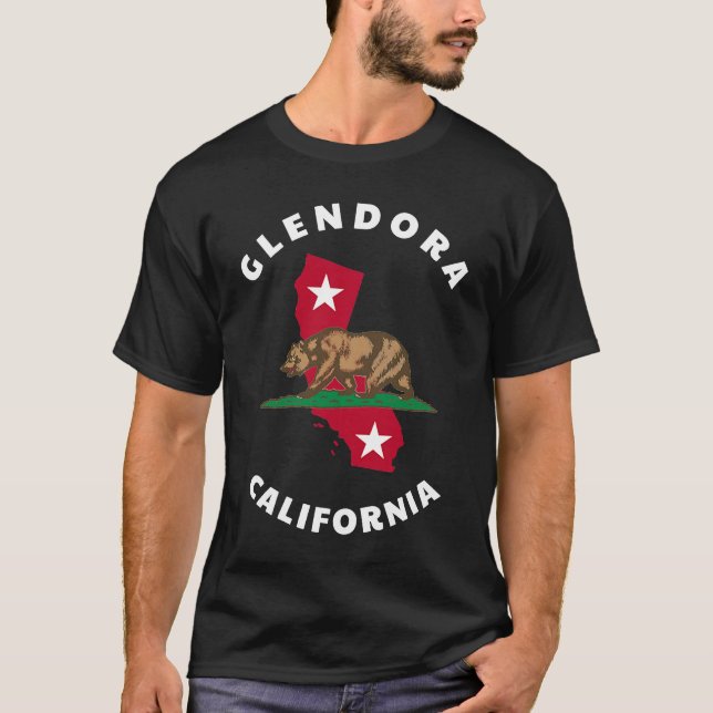 T-shirt Glendora California CA Flag and Bear Badge Souveni (Devant)