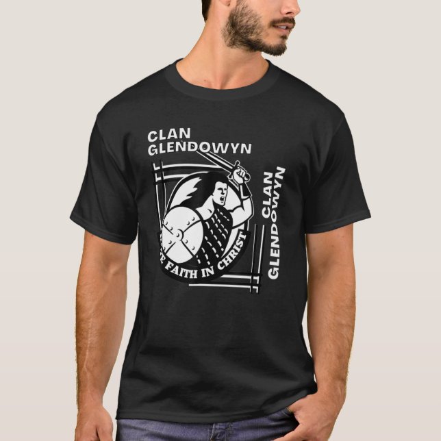 T-shirt Glendowyn Clan Gaelic Motto Swordsman (Devant)