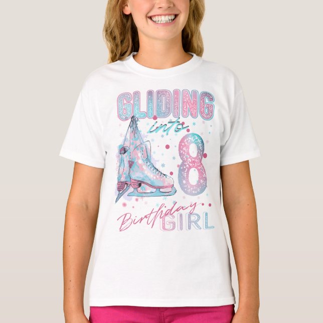 T-shirt Gliding en 8, anniversaire de patinage artistique (Devant)