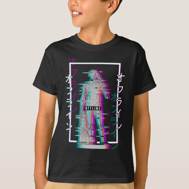 T-shirt Glitch de Statue Grec Hors ligne Vaporwave Japonai (Devant)