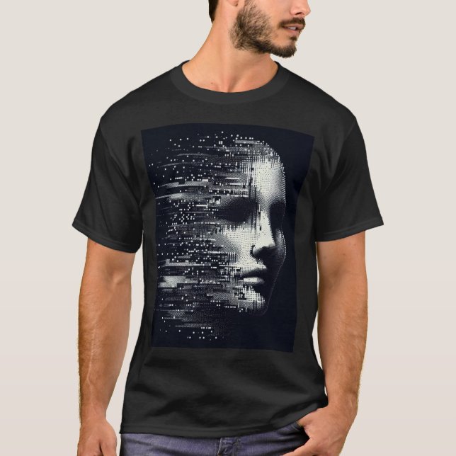 T-shirt Glitch Essence - Portrait Numérique Abstrait Tee (Devant)